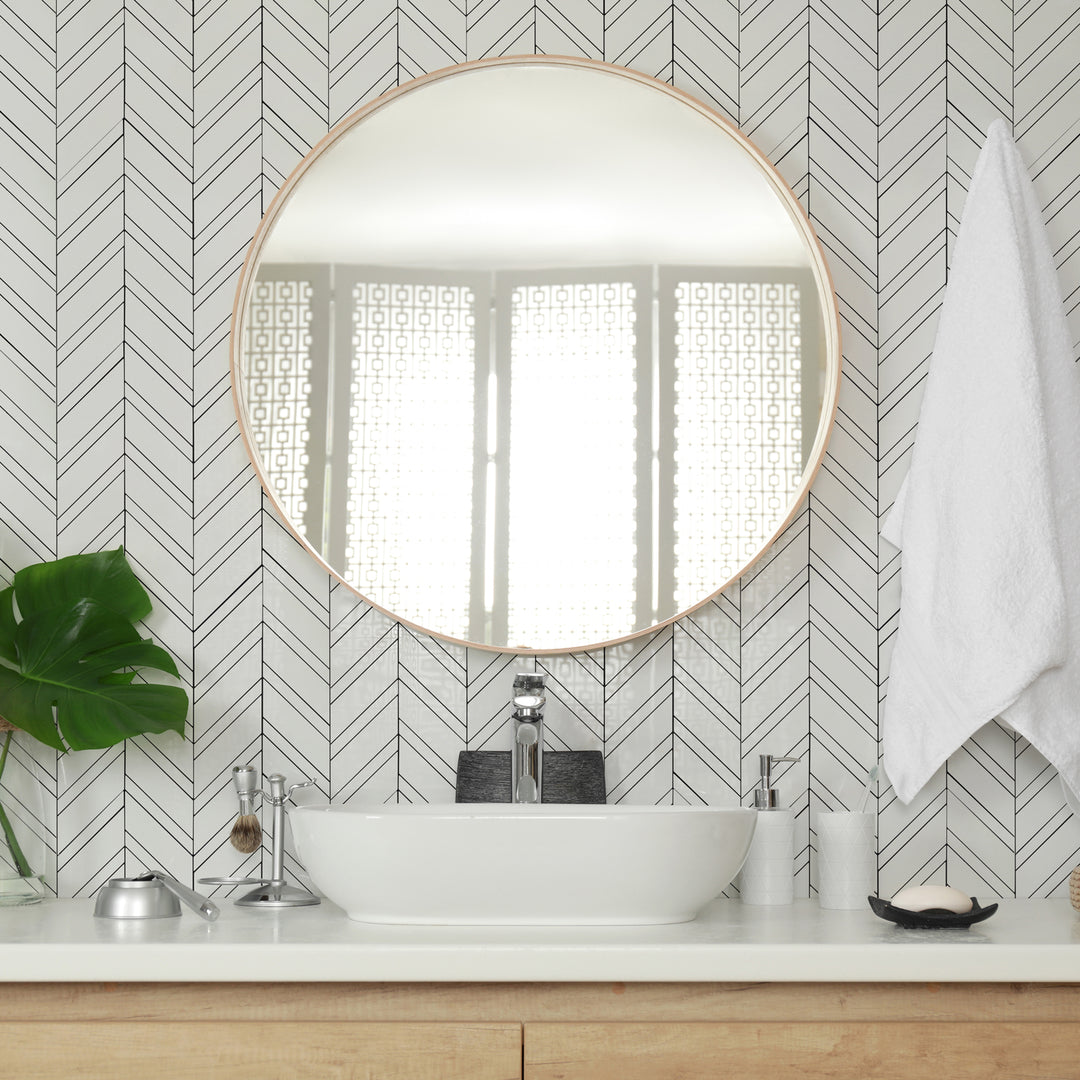 herringbone tile stick on bathroom