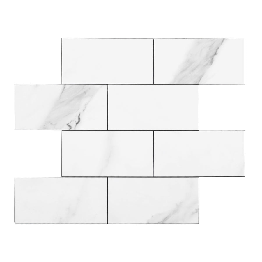 Carrara White peel and stick tile backsplash
