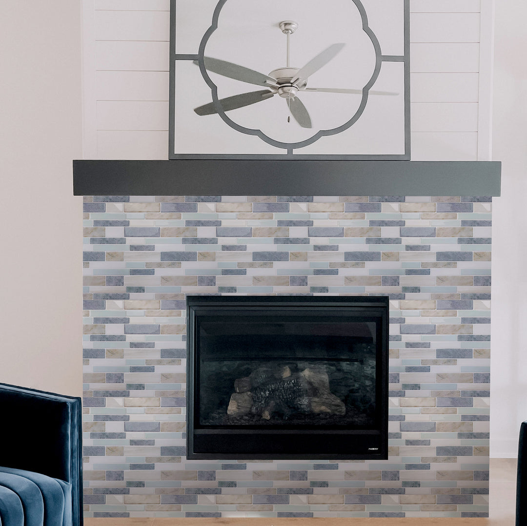 vinyl tile stick on fireplace