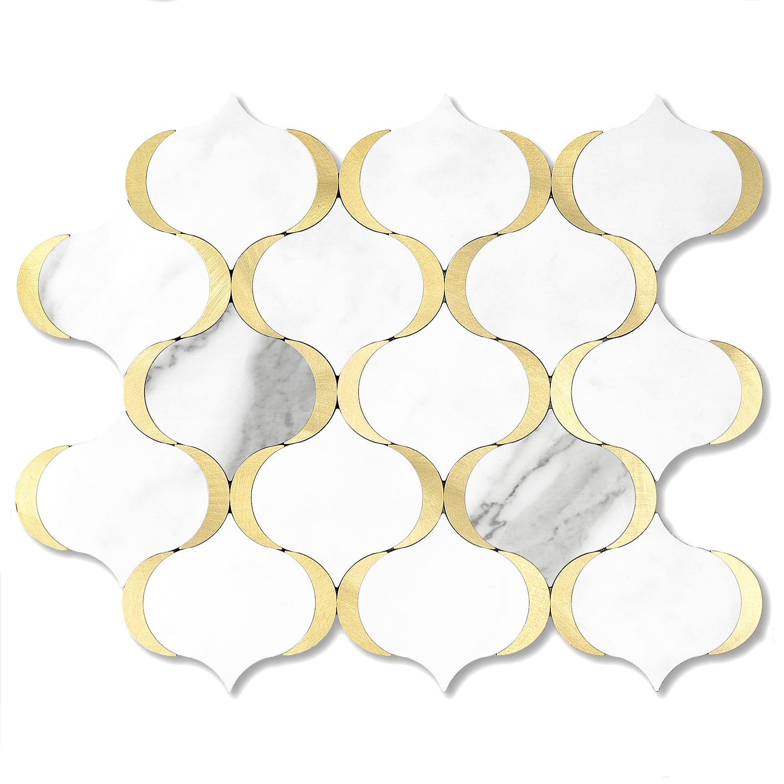 Marble White Mixed Metal Gold Arabesque Peel and Stick Tile
