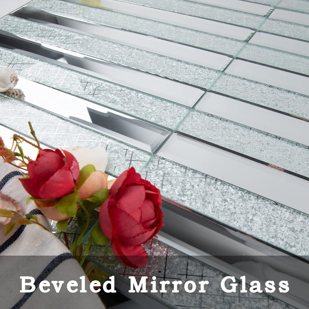 silver glass mirror tile for wall decor