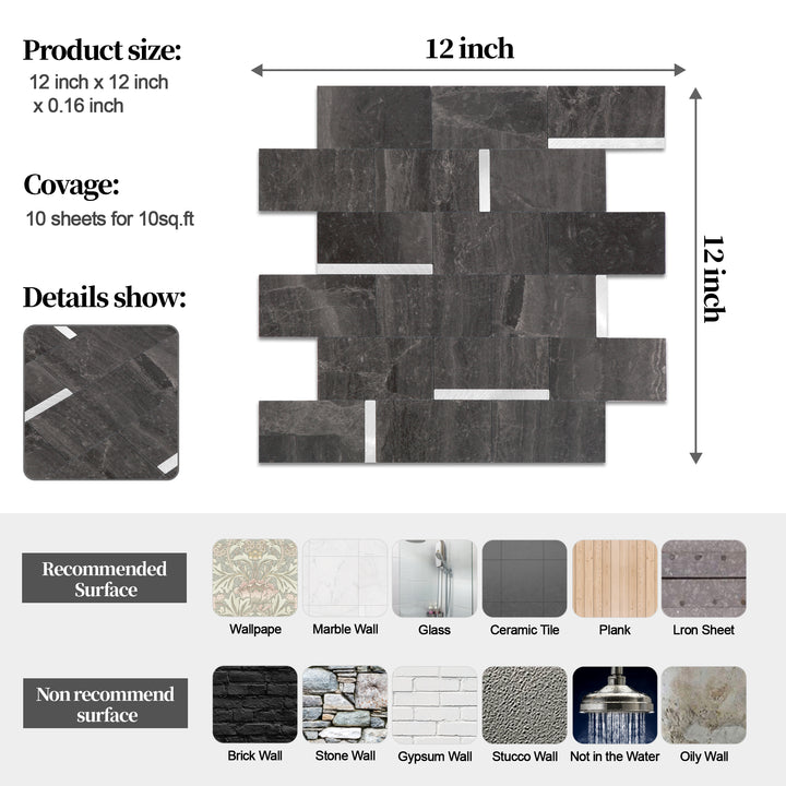 Size specifications of peel-and-stick tiles