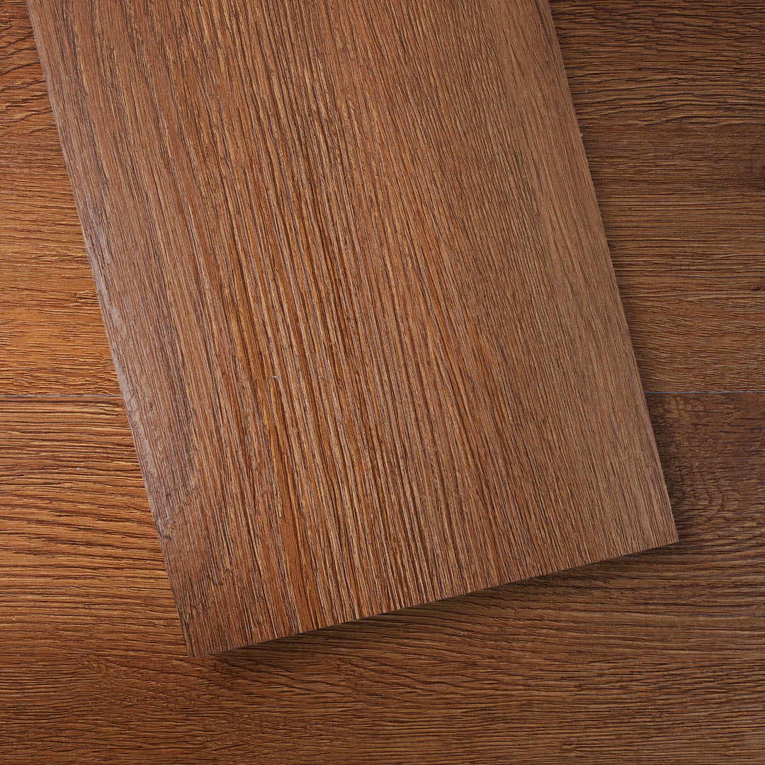 Honey teak peel and stick floor tiles