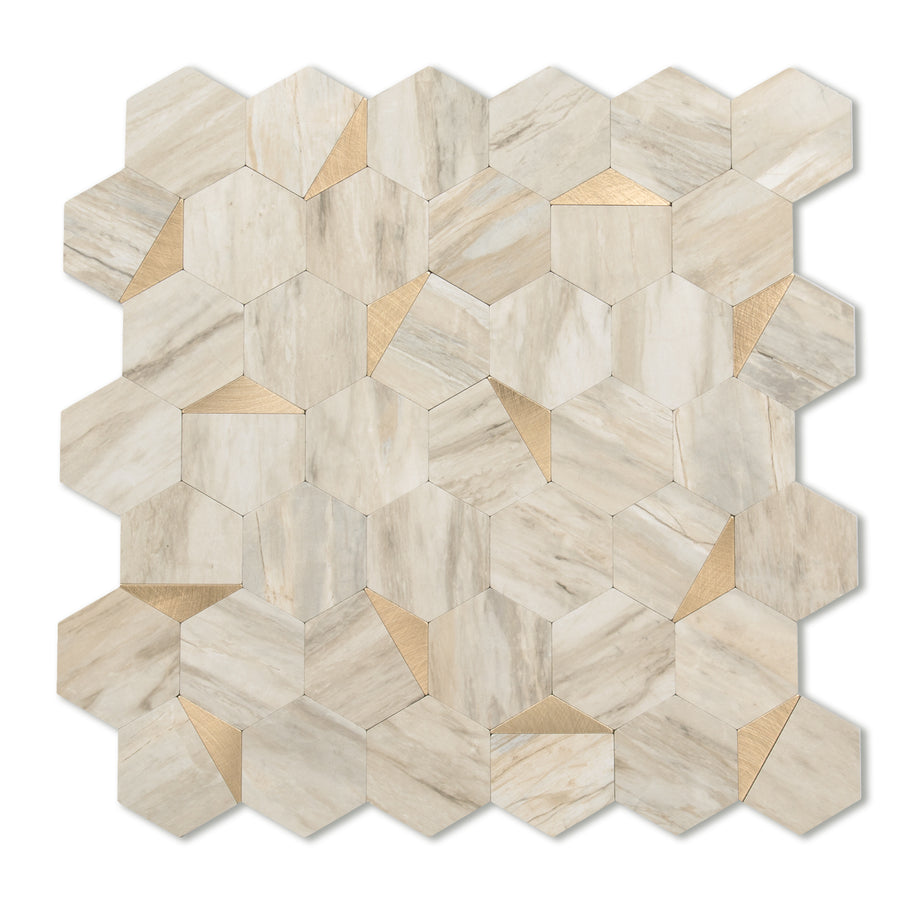 Beige Marble Mixed Metal Hexagon Tile