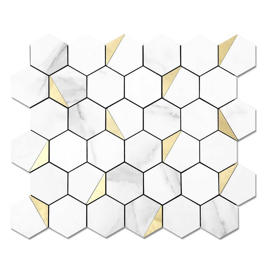 Fishbelly White Metal Gold Hexagon Tile