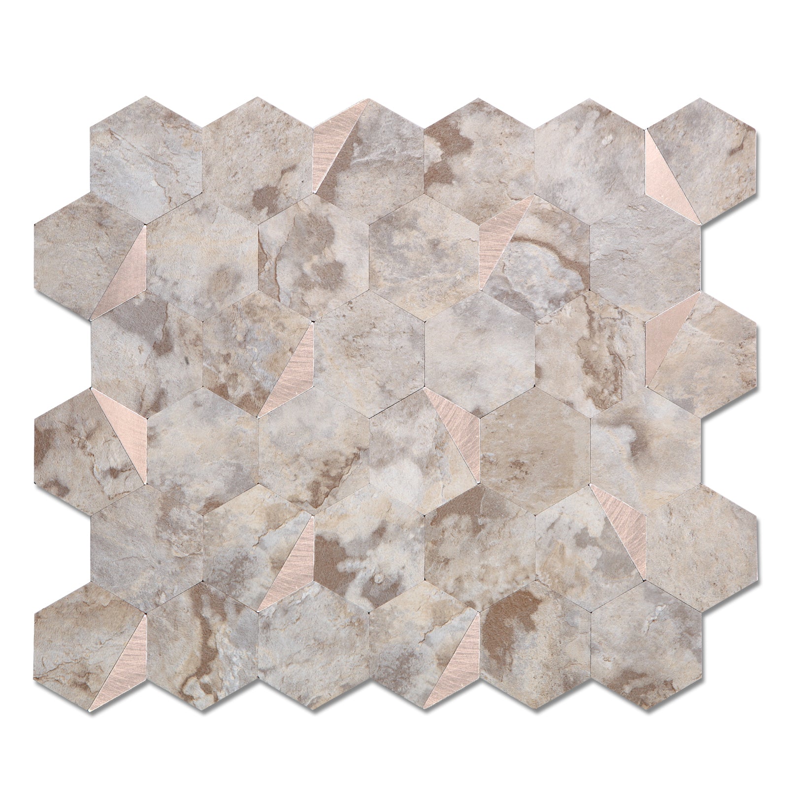 Ecru Stone Champaiqn Gold Hexagon Tiles