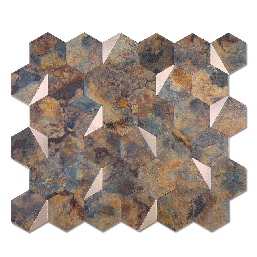 Rusty Stone Metal Gold Hexagon Tiles