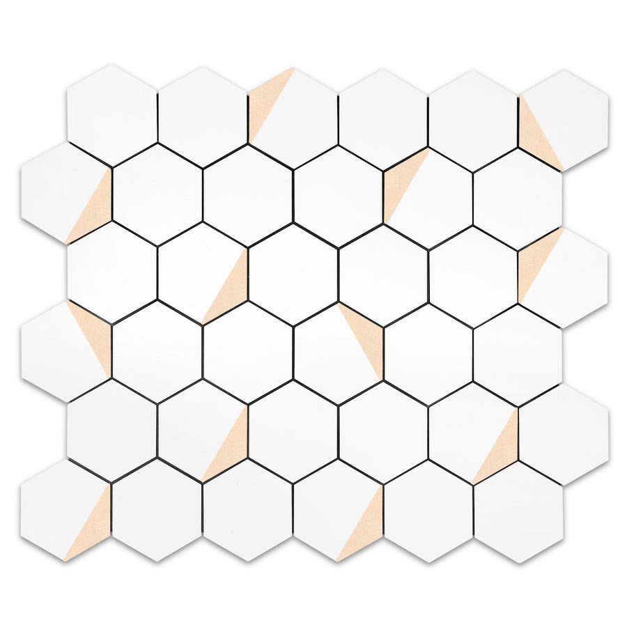 Pure White Mixed Metal Hexagon Tile