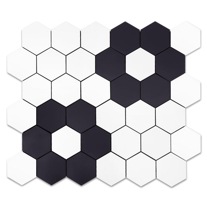 Pure White & Navy Blue Hexagon Tile