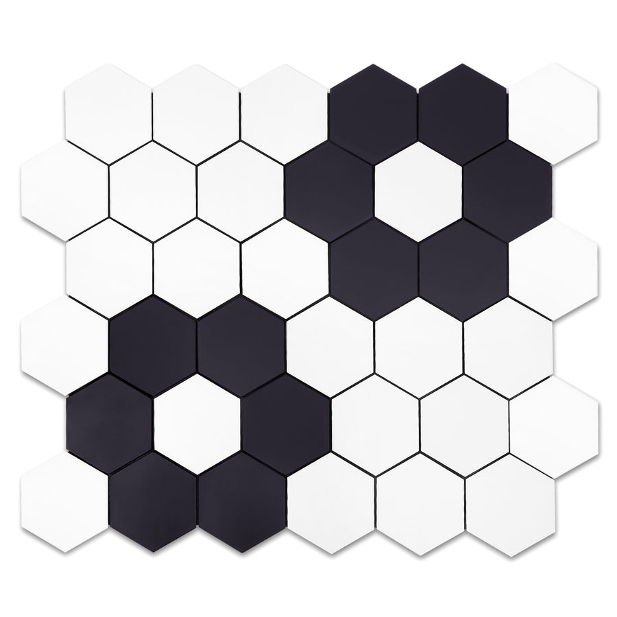 Pure White & Navy Blue Hexagon Tile