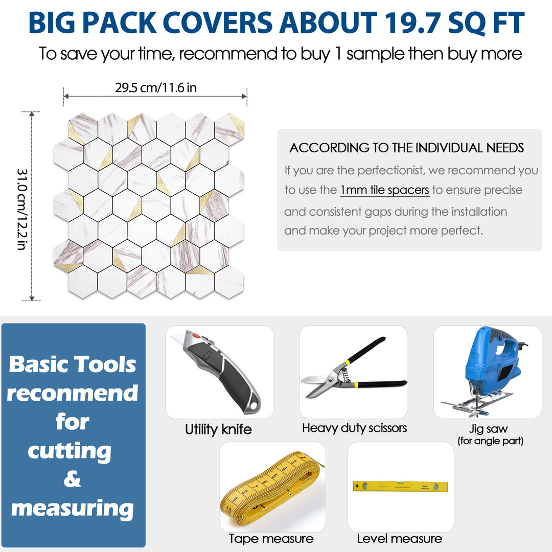 hexagon tiles size