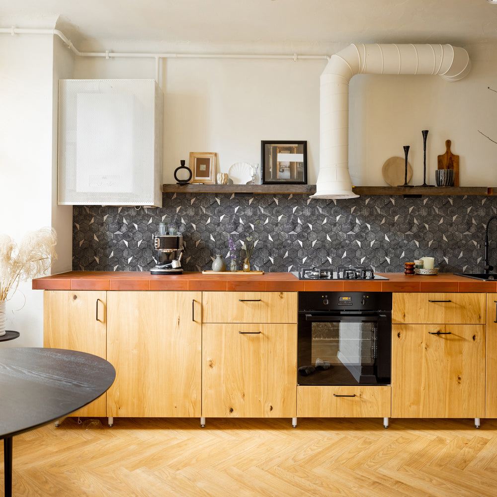 hexagon tile stick on kitchen backsplash