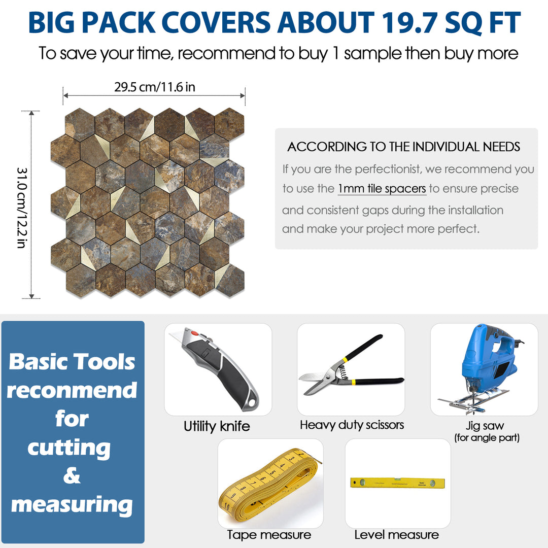 hexagon tile size