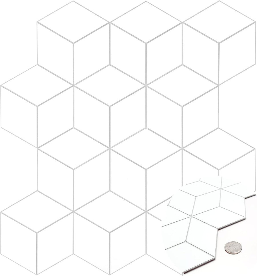 White 3D Cube Hexagon Tile