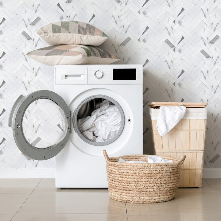 herringbone tile stick on laundry room