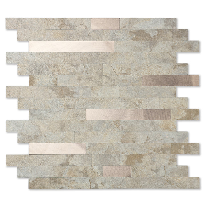 12" X 12" Ecru Peel and Stick Stone Backsplash Premium Linear Blend Tile
