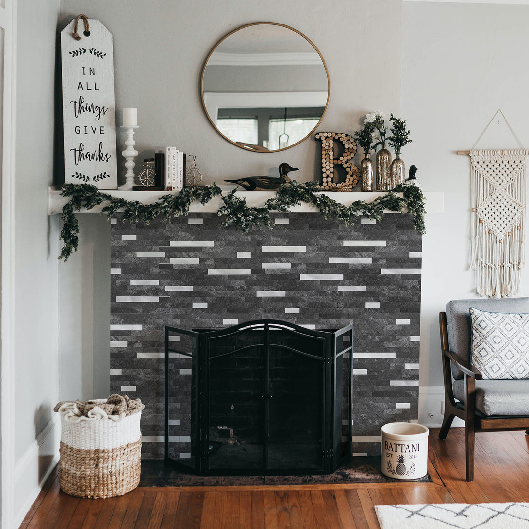 Linear Blend Tile Stick on Fireplace