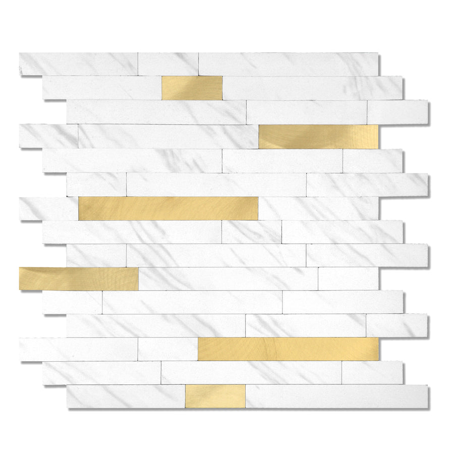 White Stone with Gold peel and stick wall tiles
