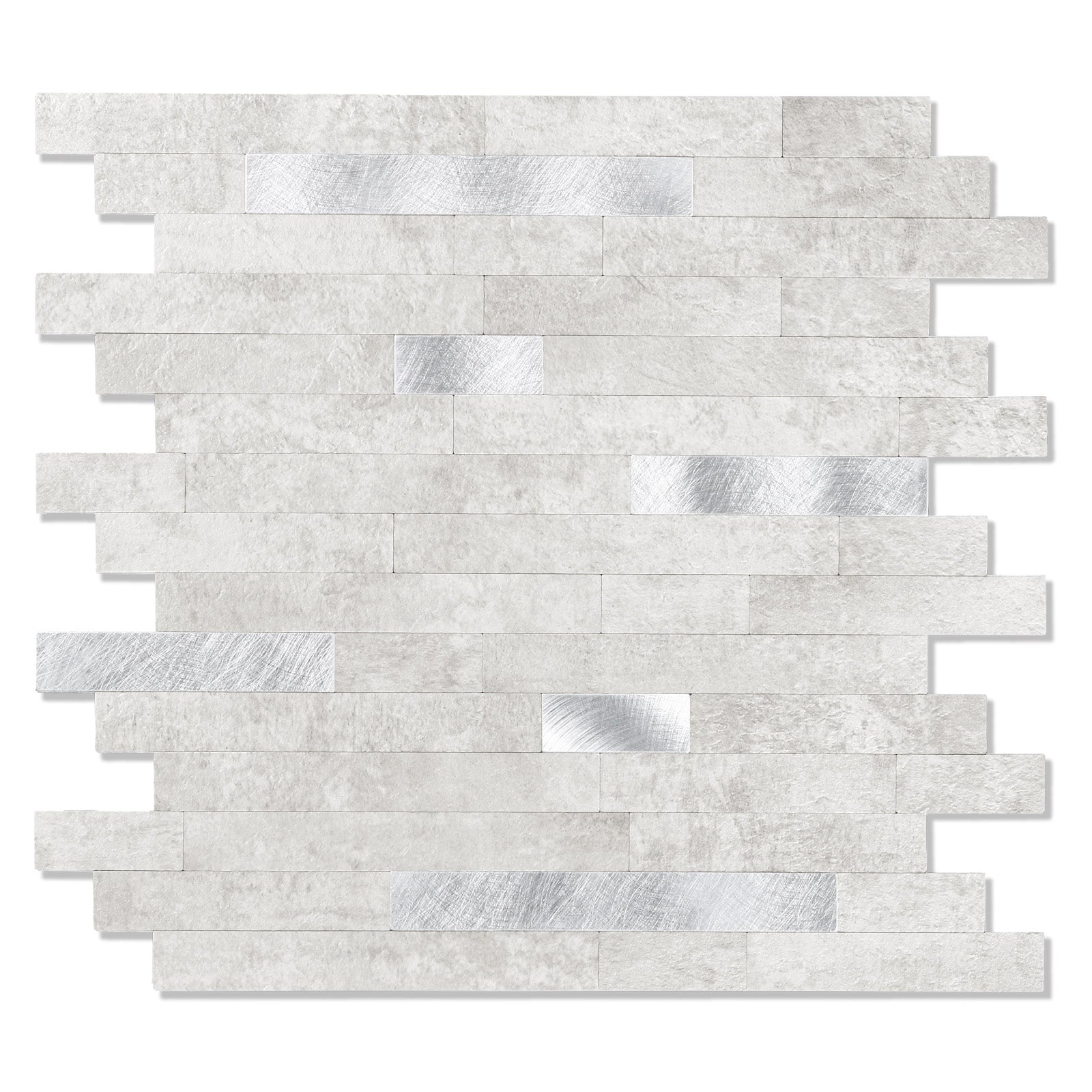White Gray Peel and Stick Backsplash Linear Blend Tile
