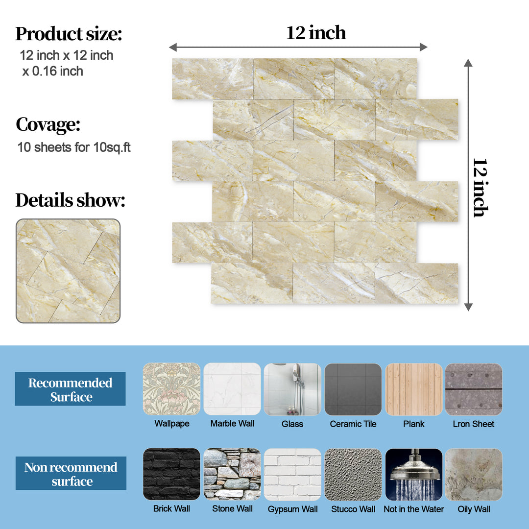 Size details of adhesive wall tiles