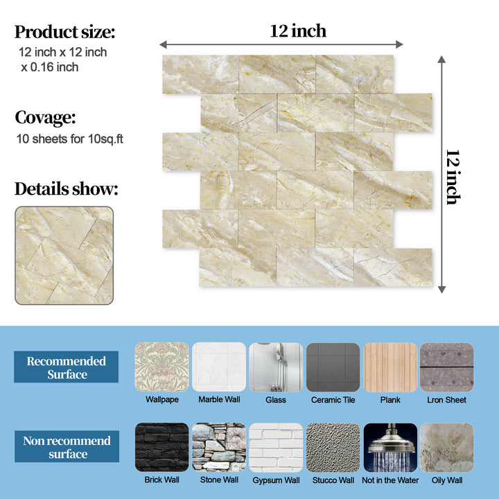 Size details of adhesive wall tiles