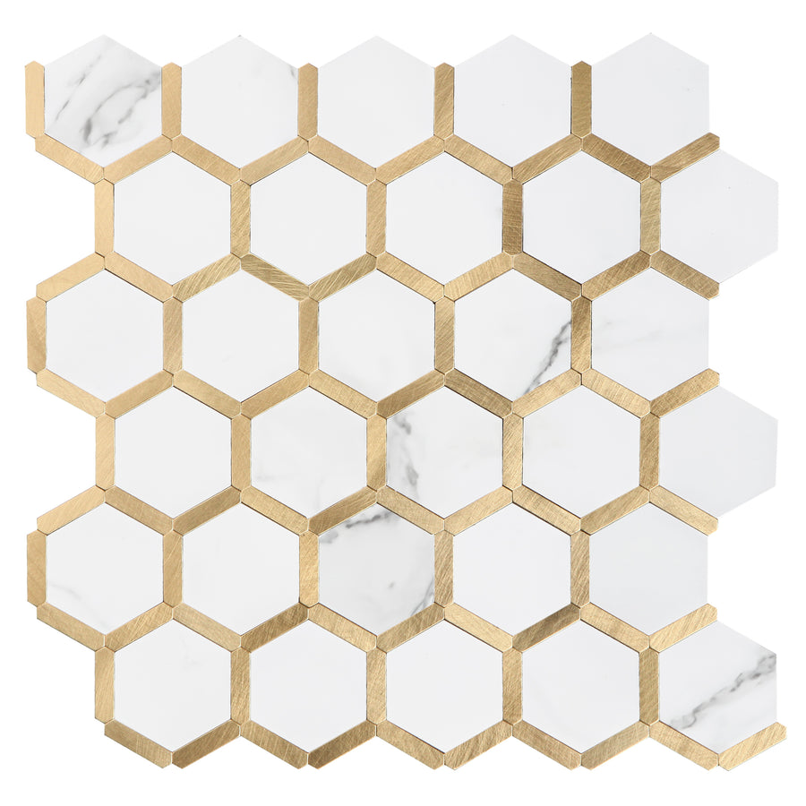 Hexagon Tile Backsplash Fishbelly White Gold