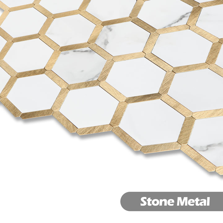fishbelly white with gold hexagon tiles