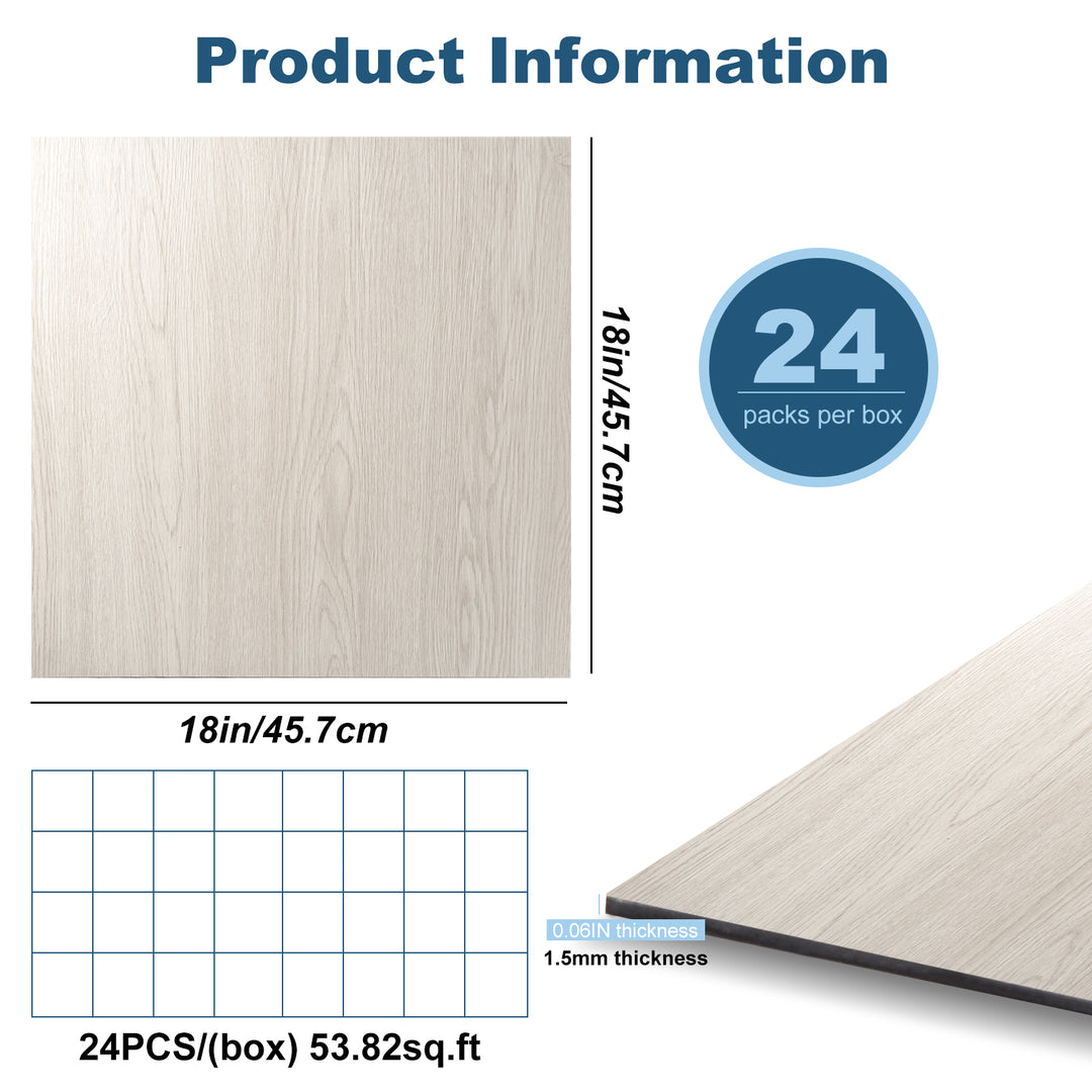 18" X 18" Cream Oak Peel and Stick Floor Tile Vinyl Flooring Tiles