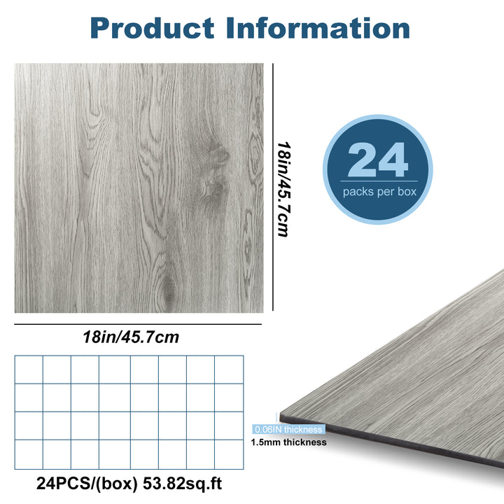 Size chart for self-adhesive floor tiles