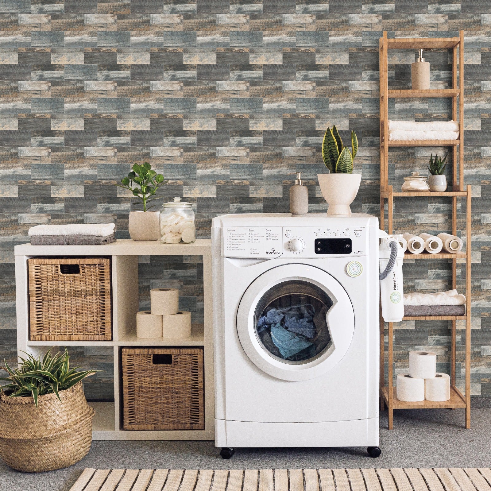peel and stick wood tile for laundry room