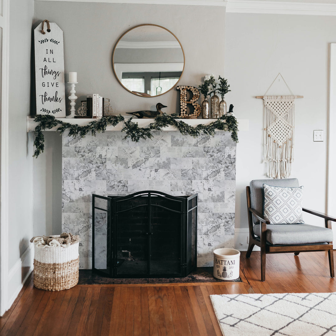 brick tile stick on fireplace