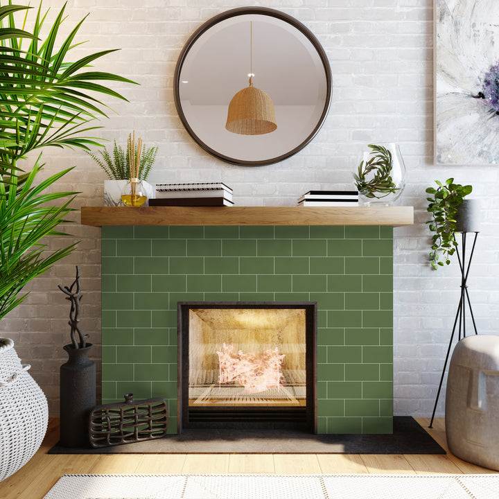 Self-stick fireplace tiles