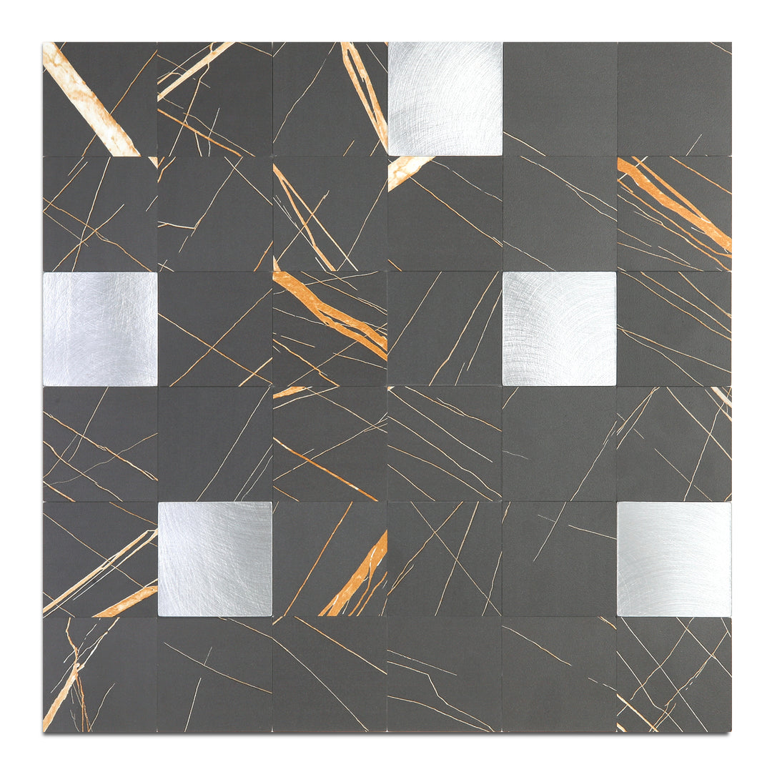 Peel and Stick Wall Tile Black Calacatta Gold