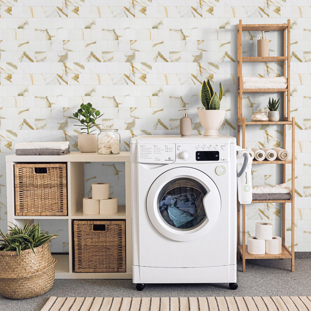 square backspalsh tile stick on laundry room