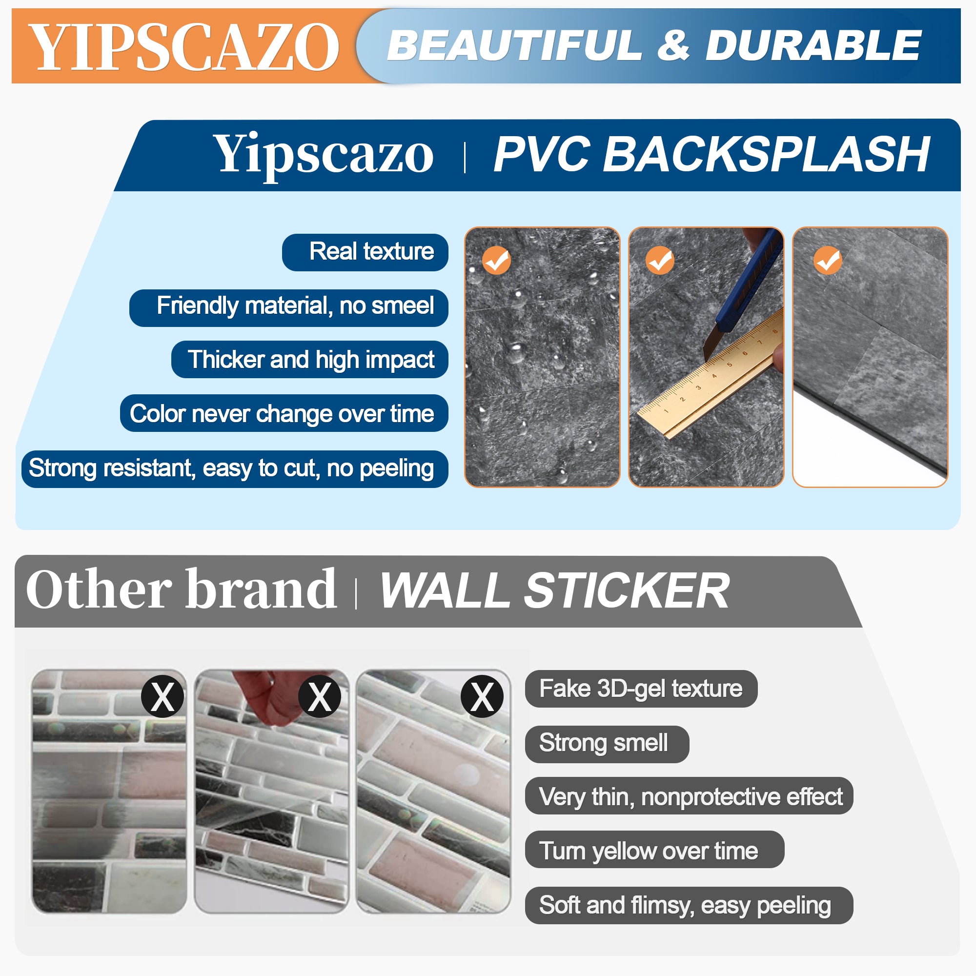 Yipscazo pvc backsplash tile