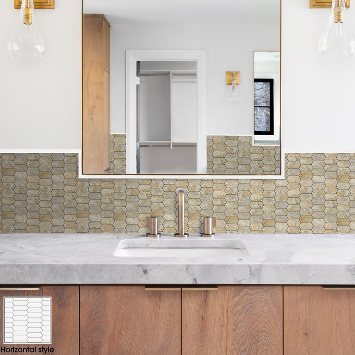 bathroom hexagon tile backsplash