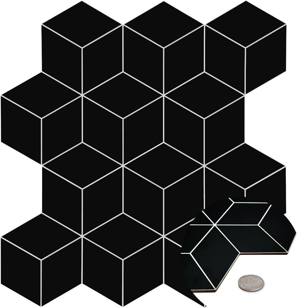 Black 3D Cube Hexagon Tile