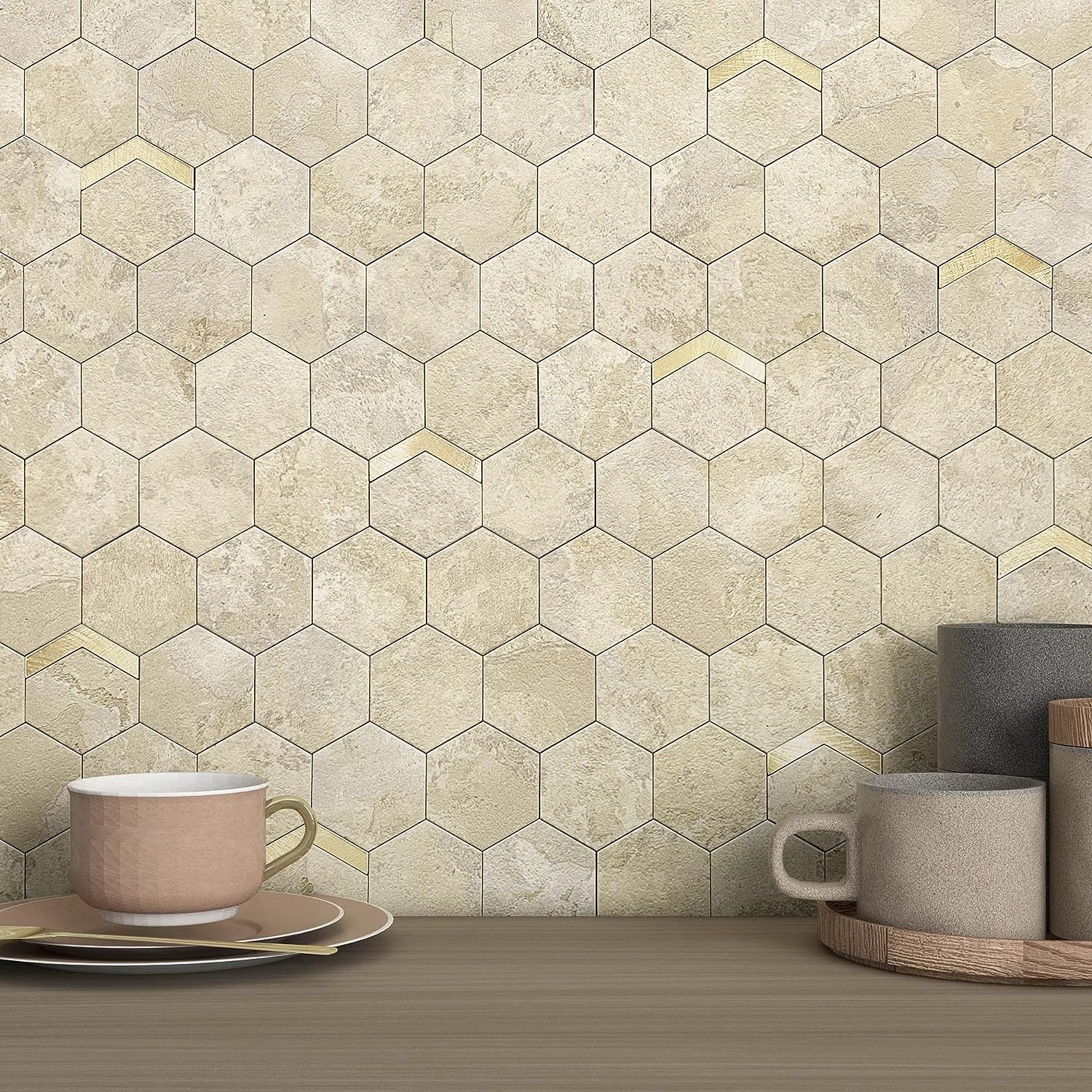 Beige Gold Hexagon Marble Tile