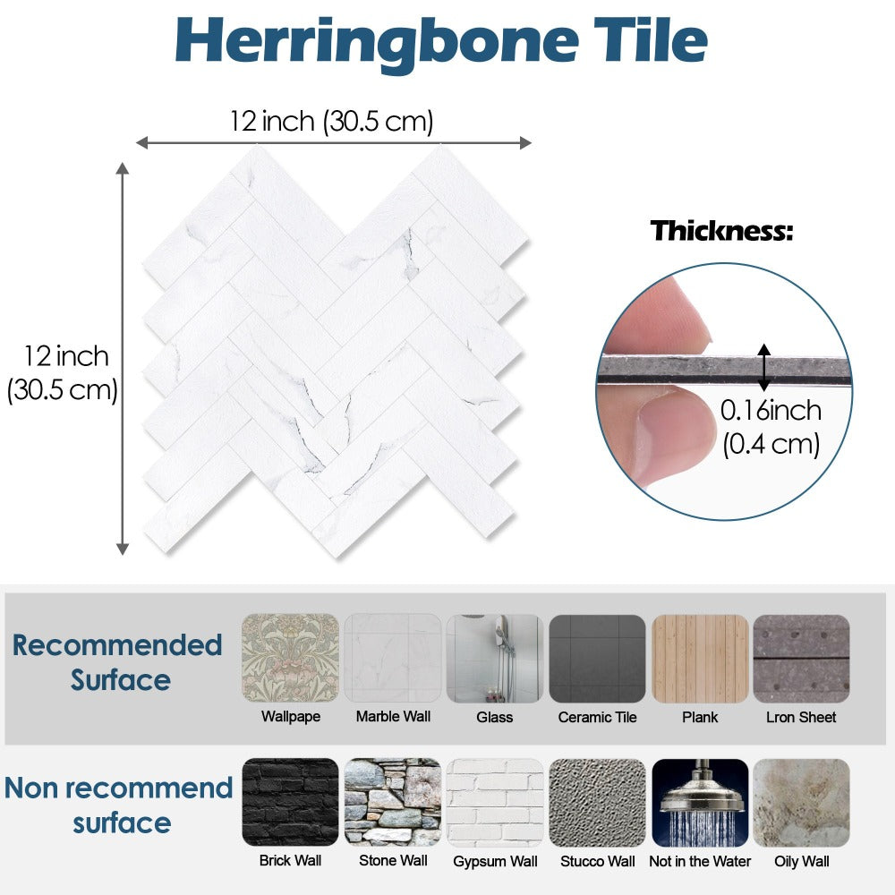 size of herringbone backsplash tile