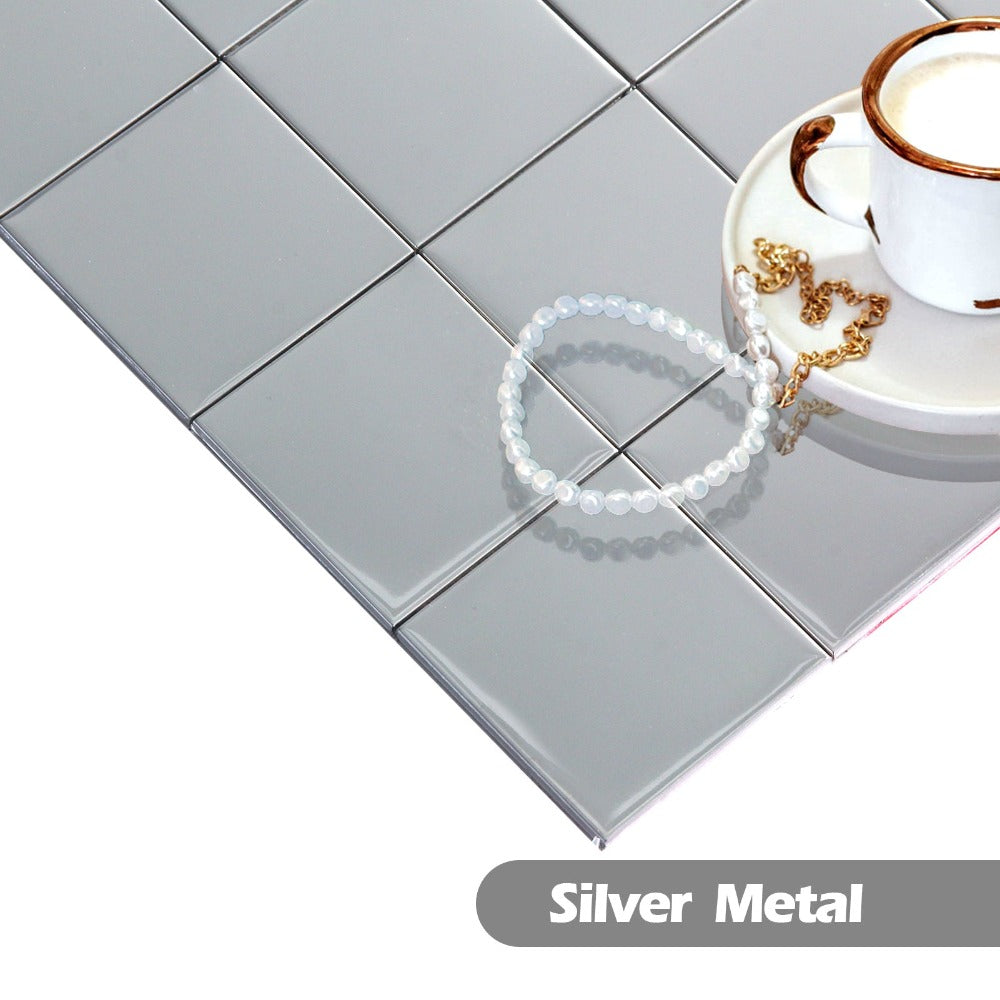 Silver Mirror Metal Tile Detail