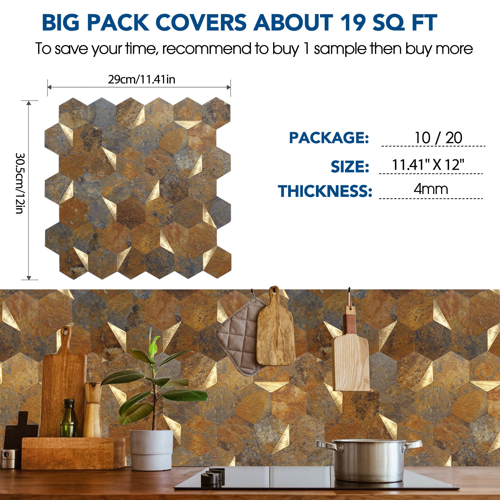 the size of hexagon tile