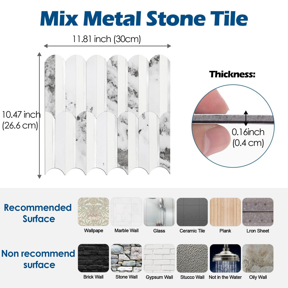 size of mixed metal stone tile