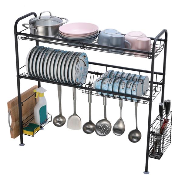 Stainless Steel Double Layer Kitchen Bowl Rack Shelf Black