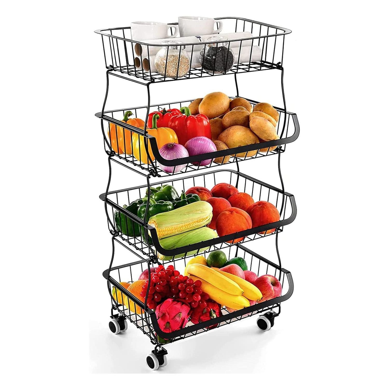 Fruit Vegetable Storage Basket for Kitchen - 4 tier
