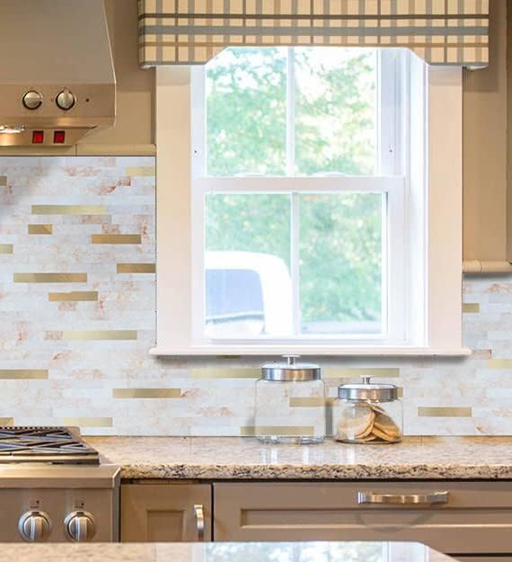 PVC kitchen backsplash back adhesive Linear Blend in Brilliance with Gold
