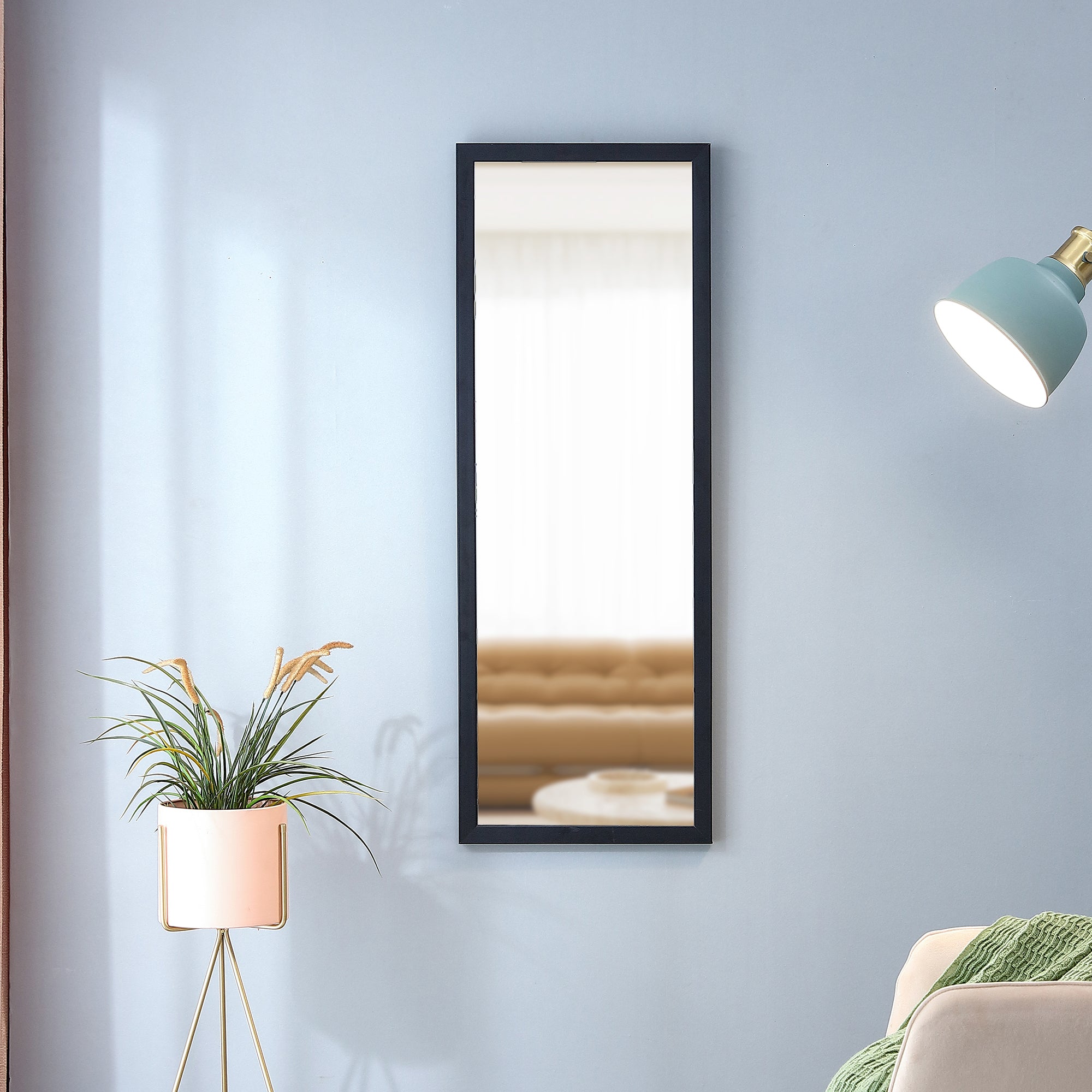Black Solid Wood Frame Full-length Mirror, Dressing Mirror 44"*16"