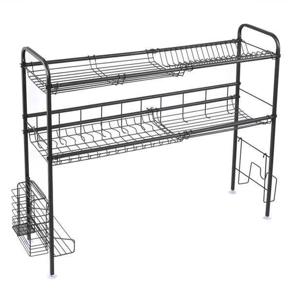Stainless Steel Double Layer Kitchen Bowl Rack Shelf Black