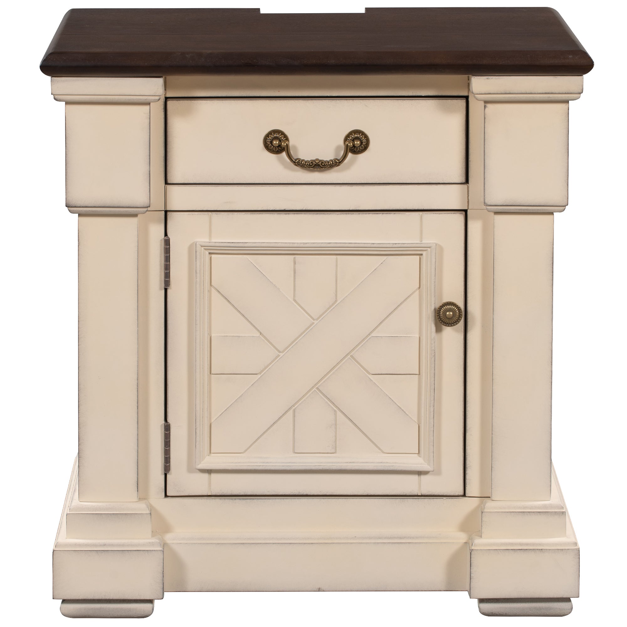 Nightstand with 1 Drawer and Cabinet,USB Charging Ports,Antique White