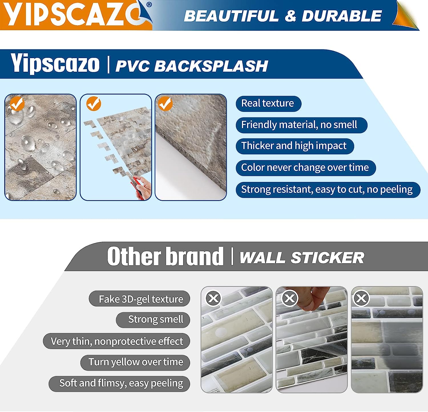 PVC kitchen backsplash tile composite image Linear Blend in Ecru