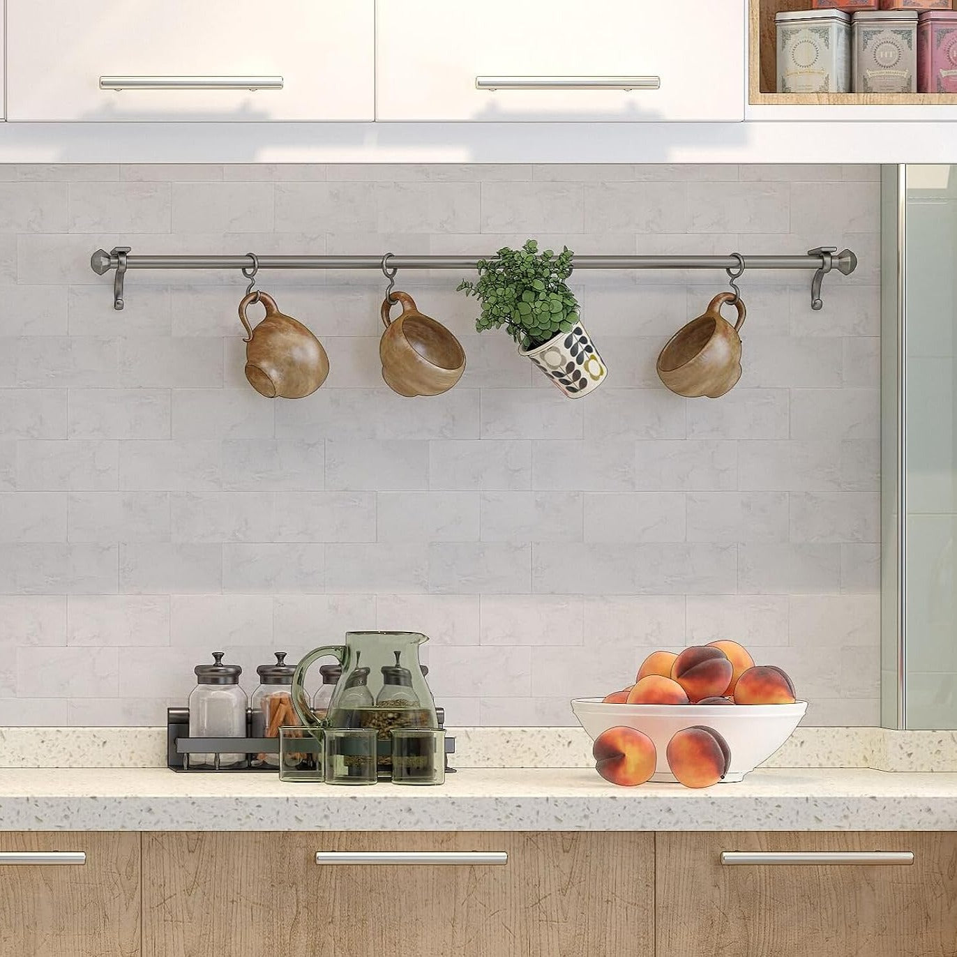 3" X 6"  PVC backsplash tile for kitchen in Kara White Stone lifestyle image